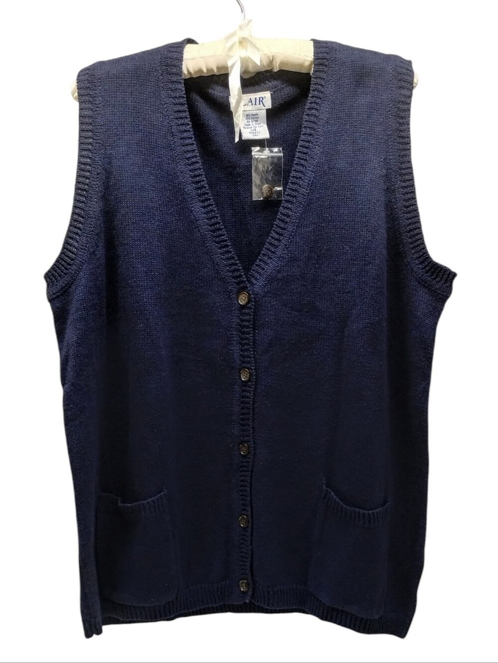 Blair Vintage Navy Button-Up Cotton Blend Knit Vest with Pockets